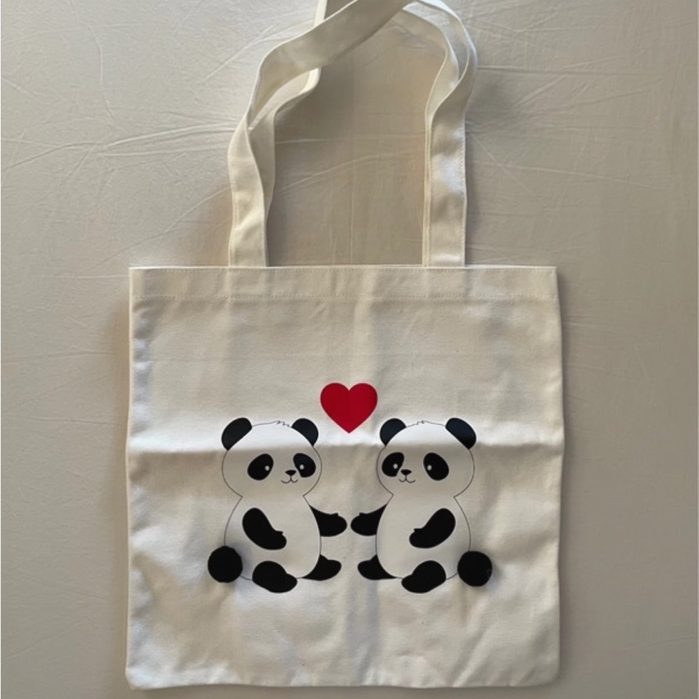 Cute Panda Tote Bag – Canvas Reusable Eco Shopper – 14.5” x 14.5”